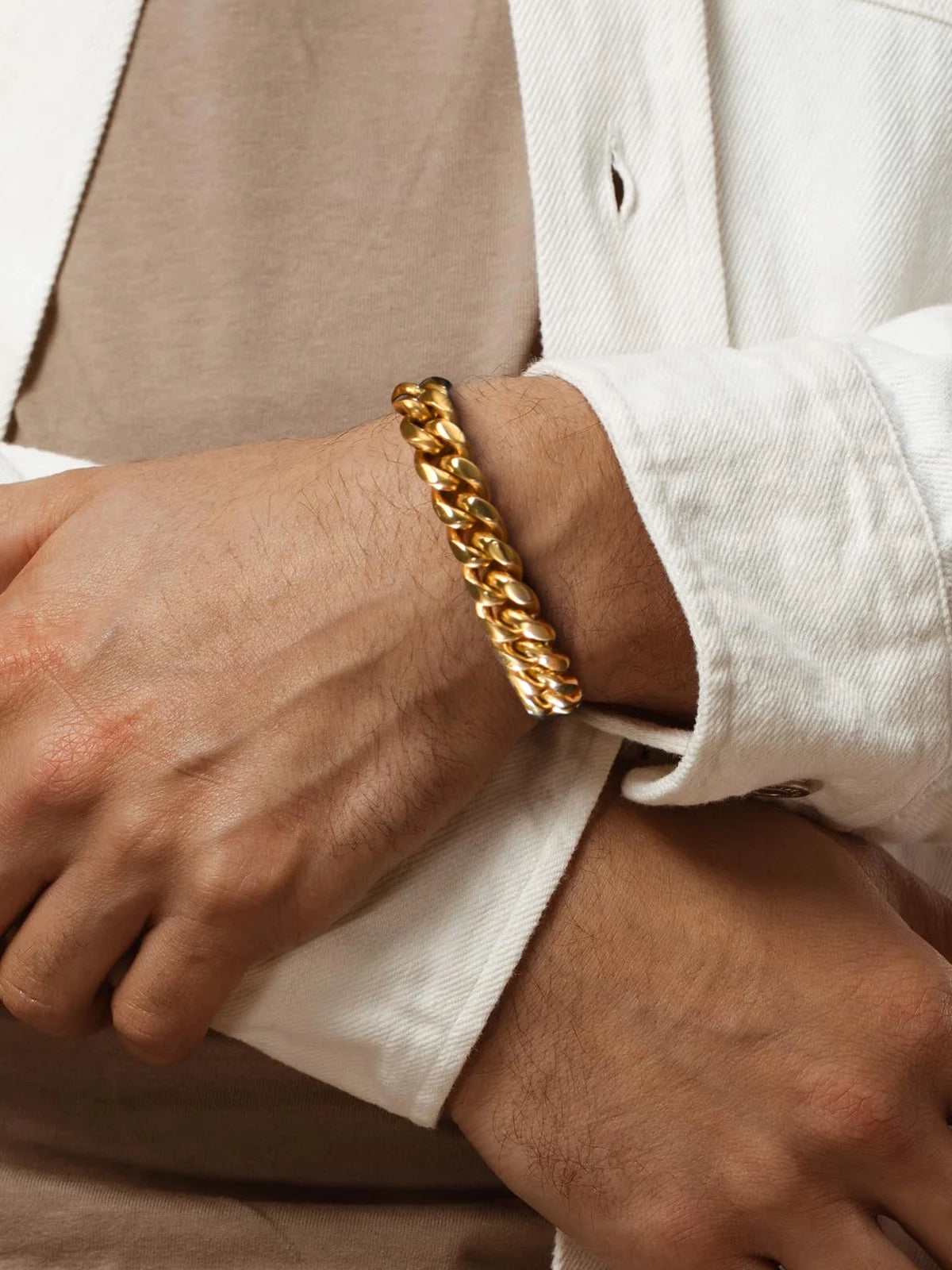 Gold Plated Bracelet for Men Chunky Cuban Bracelet 10MM 7.5 Inch Stainless Steel Chain Bracelet Mens Birthday Valentines Day Jewelry Gifts for Him Dad Adults Age