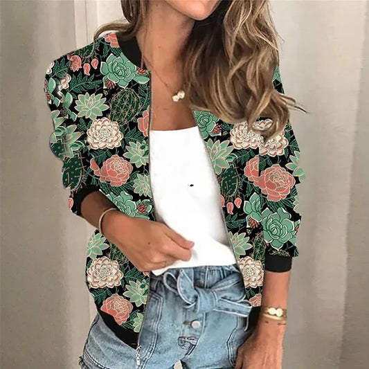 Regala | Damesjas Met Print En Ritssluiting, Stijlvolle Bomberjas, Lichtgewicht Casual Bovenkleding