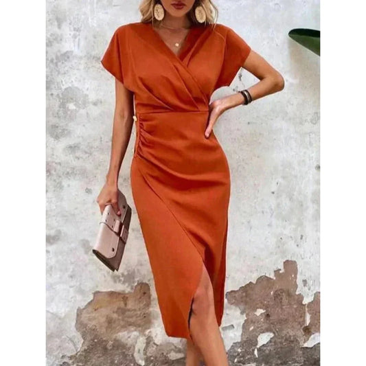 Rosa | Damen Midikleid V Ausschnitt Wickel Hochzeit